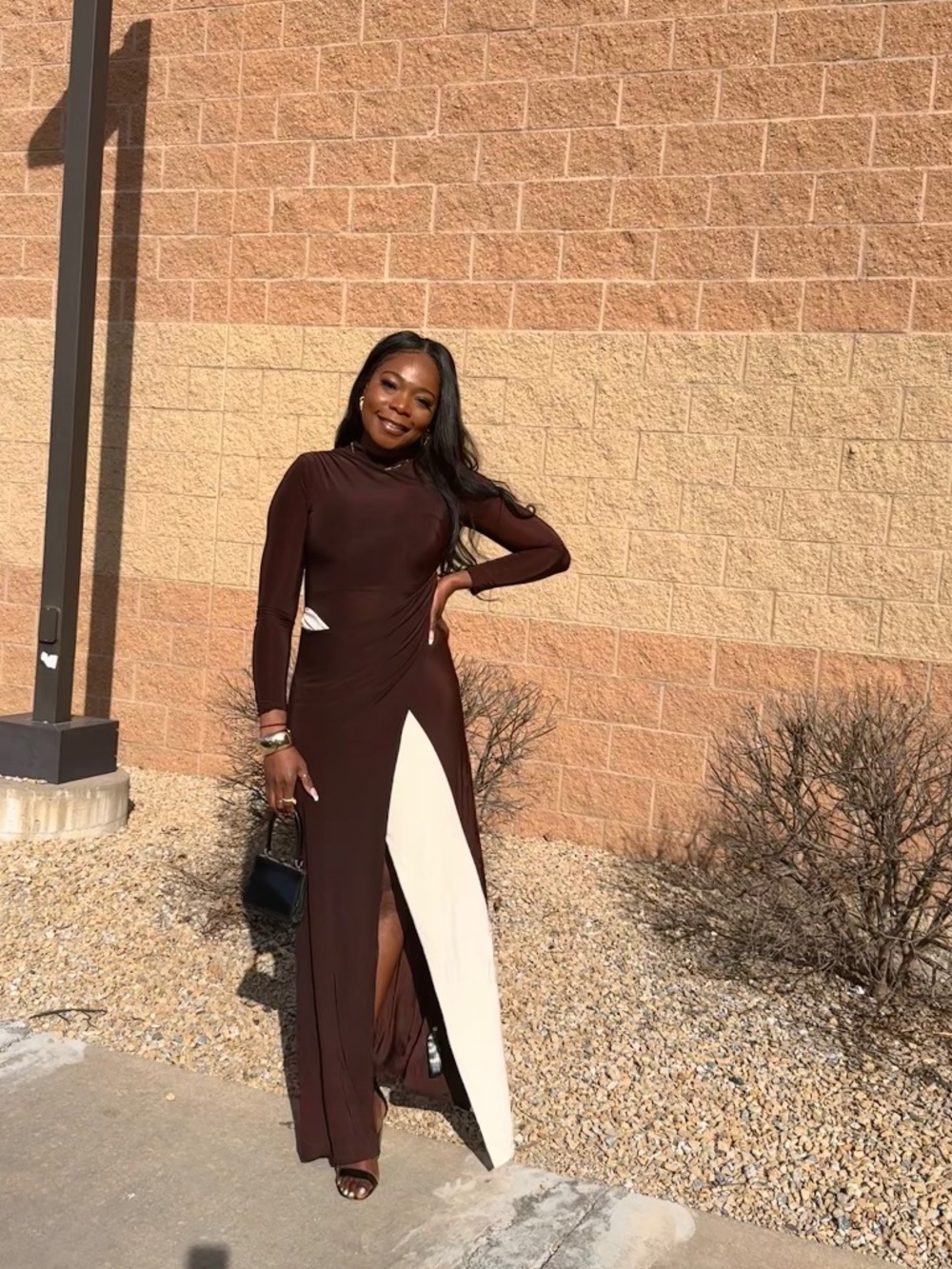 Brown and Cream dress. Perfect for wedding guests.